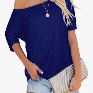 Women's Off The Shoulder Top Casual Loose Fitting Tunic shirt in royal blue